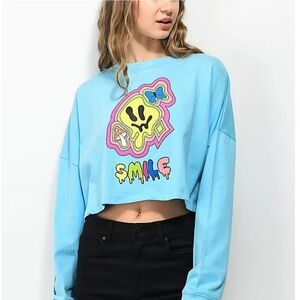 A. Lab light blue drippy smile oversized crop top, xl